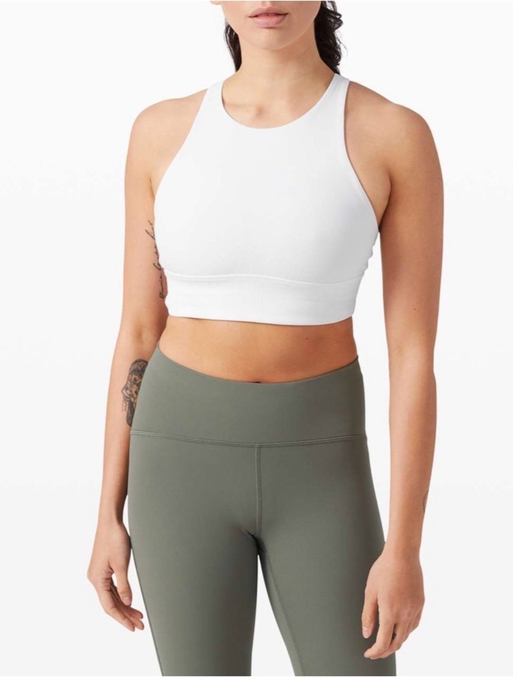 Lululemon Energy Bra High Neck Long Line, Medium Support for B-D Cup, White, 12